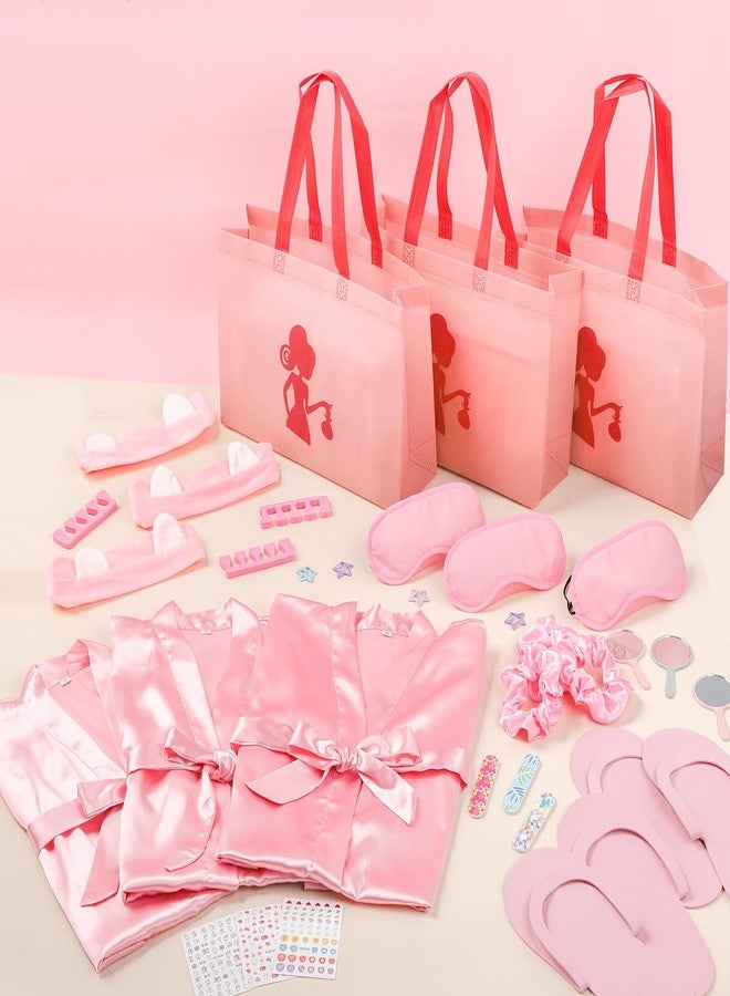 Hoemwarm 122 Pcs Pink Girls Spa Party Kit, 10-Pack Slumber Party Favors with Satin Robes, Tote Bags, and Nail Salon Accessories for Kids Spa Birthday, Halloween, Home Party Supplies - Image 3